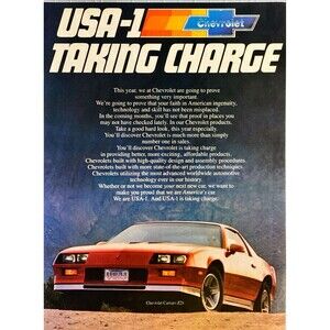 Chevrolet Camero Z28 "USA-1 Taking Charge" Vtg Print Ad 1982